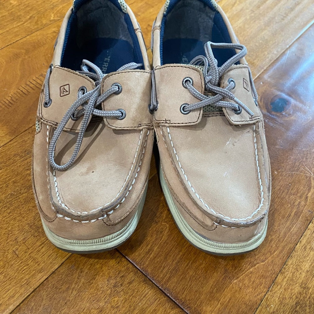 Sperry Topsiders Youth Size 5.5 Leather Tan Boat Shoes
